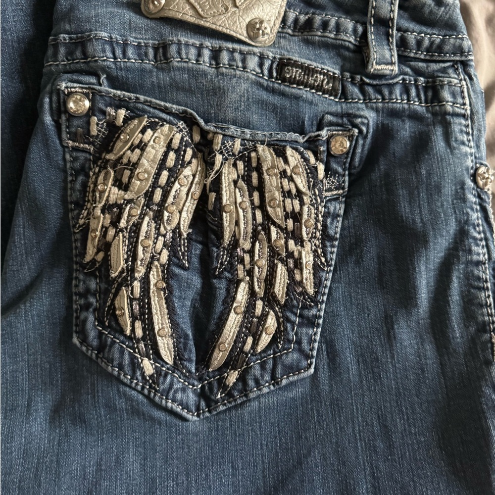 Miss Me Blue Jeans with Silver Embroidery